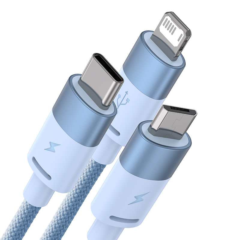 3in1 USB cable Baseus StarSpeed Series, USB-C + Micro + Lightning 3,5A, 1.2m (Blue) - Product Image 9