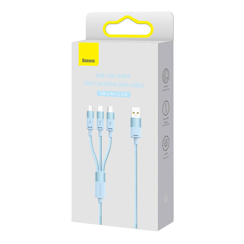 3in1 USB cable Baseus StarSpeed Series, USB-C + Micro + Lightning 3,5A, 1.2m (Blue) - Product Image 6