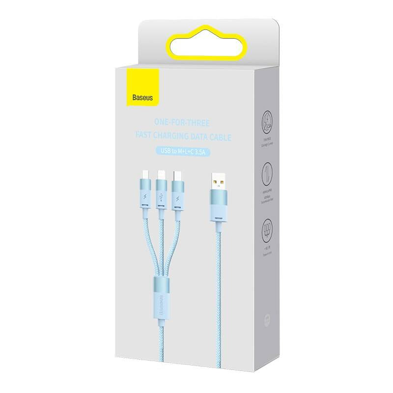 3in1 USB cable Baseus StarSpeed Series, USB-C + Micro + Lightning 3,5A, 1.2m (Blue) - Product Image 12