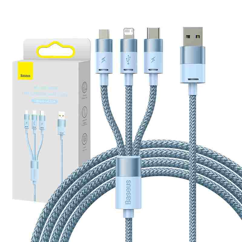 3in1 USB cable Baseus StarSpeed Series, USB-C + Micro + Lightning 3,5A, 1.2m (Blue) - Product Image 7
