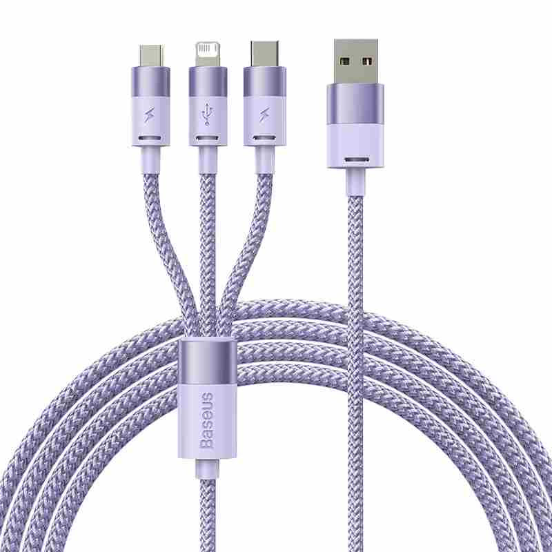 3in1 USB cable Baseus StarSpeed Series, USB-C + Micro + Lightning 3,5A, 1.2m (Purple) - Product Image 9
