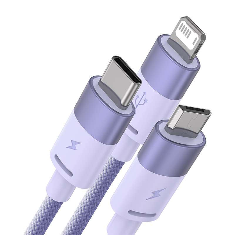 3in1 USB cable Baseus StarSpeed Series, USB-C + Micro + Lightning 3,5A, 1.2m (Purple) - Product Image 10