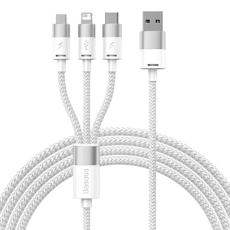 3in1 USB cable Baseus StarSpeed Series, USB-C + Micro + Lightning 3,5A, 1.2m (White) - Product Image 2