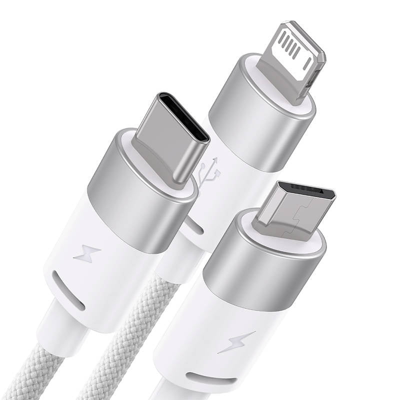 3in1 USB cable Baseus StarSpeed Series, USB-C + Micro + Lightning 3,5A, 1.2m (White) - Product Image 3