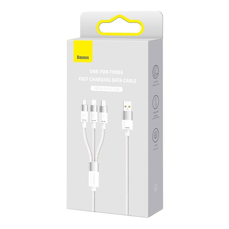 3in1 USB cable Baseus StarSpeed Series, USB-C + Micro + Lightning 3,5A, 1.2m (White) - Product Image 12