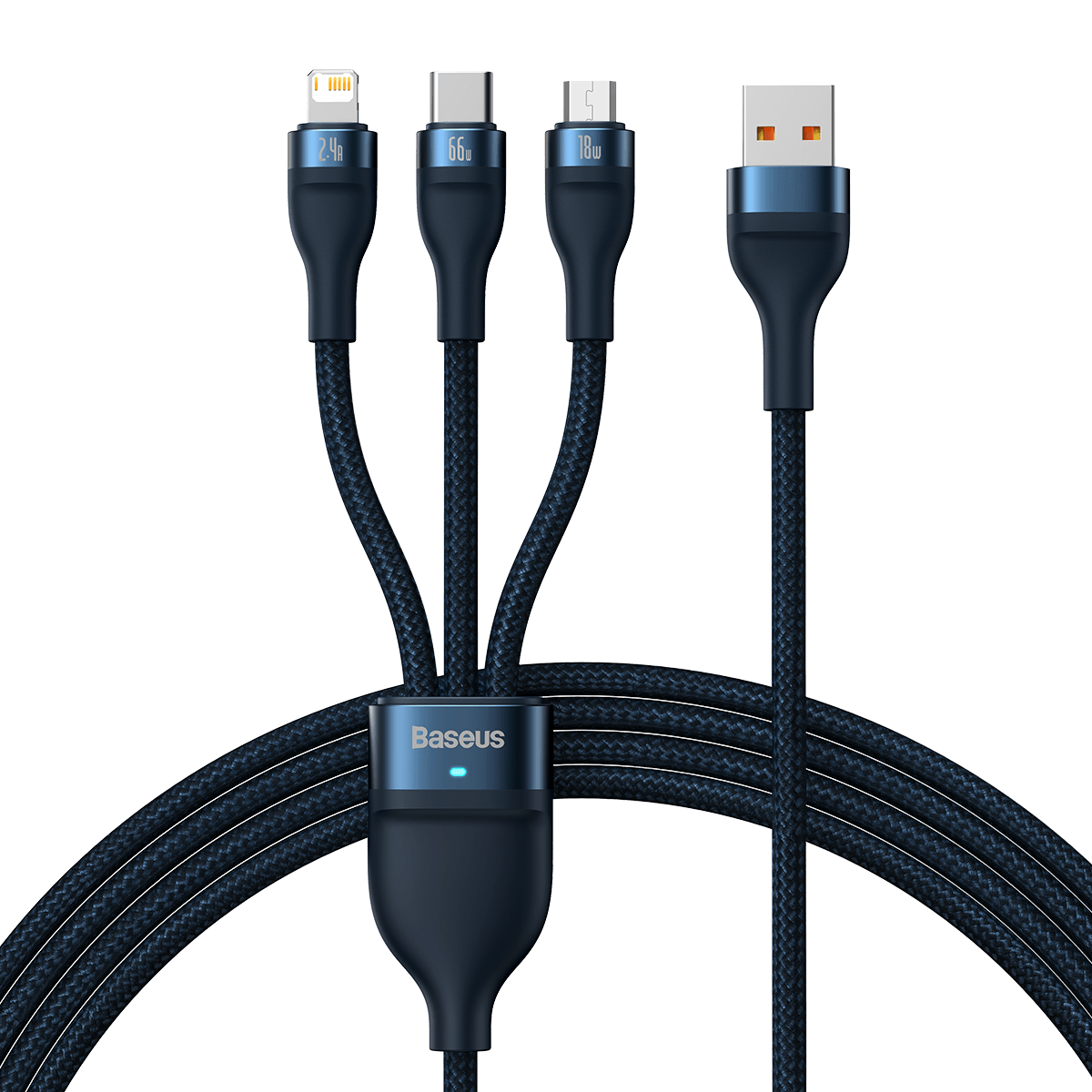 3in1 USB cable Baseus USB 3in1 Baseus Flash Series, USB-C + Micro + Lightning 66W, 1.2m (blue) - Product Image 2