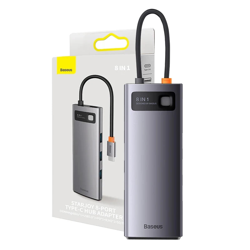 Hub 8w1 Baseus StarJoy Metal Glam Series, USB-C do HDMI + 3 x USB 3.0 + USB-C PD + RJ45 + SD/TF - Product Image 1