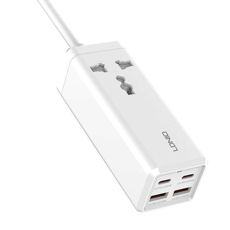 Power strip with 1 AC socket, 2x USB, 2x USB-C LDNIO SC1418, EU/US, 2500W (white) - Product Image 2