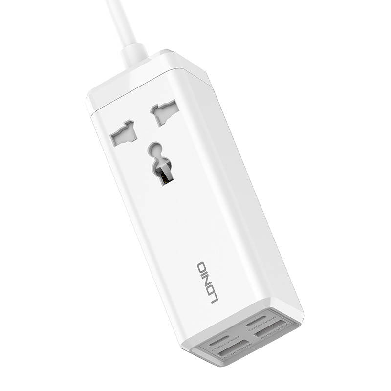 Power strip with 1 AC socket, 2x USB, 2x USB-C LDNIO SC1418, EU/US, 2500W (white) - Product Image 1