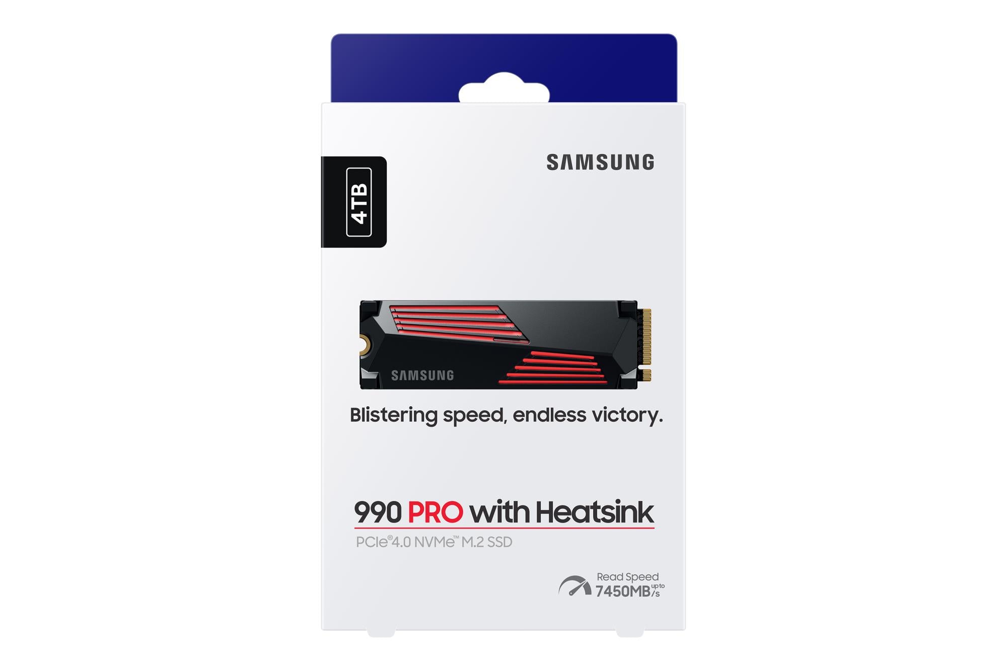 SSD SAMSUNG 990 PRO with Heatsink 4TB M.2 PCIe Gen4 NVMe TLC Write speed 6900 MBytes/sec Read speed 7450 MBytes/sec 2.3mm TBW 1200 TB MTBF 1500000 hours MZ-V9P4T0GW