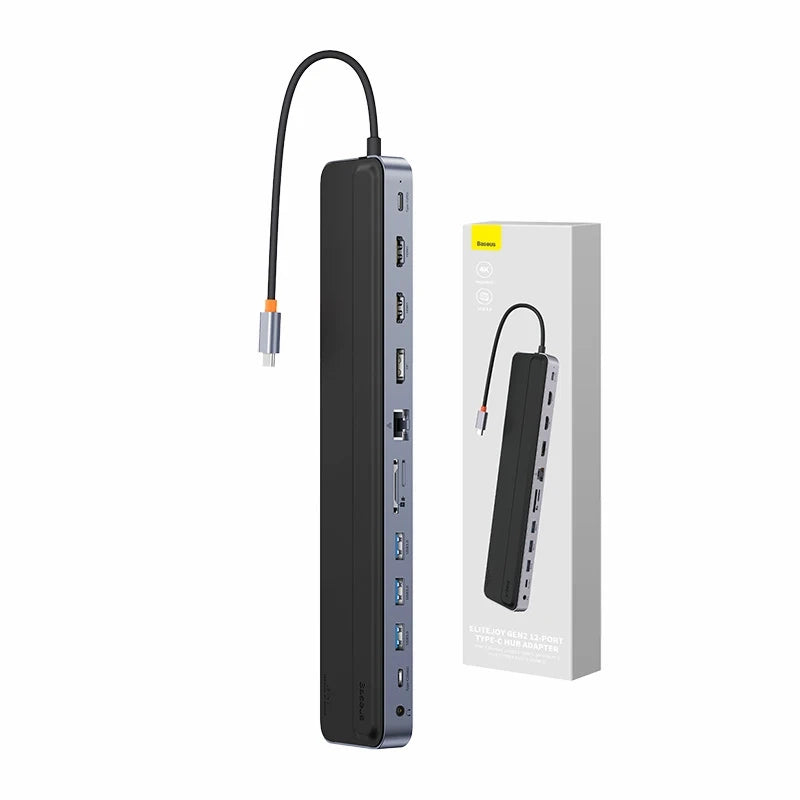 Hub 12w1 Baseus EliteJoy Gen2 series USB-C do 2xHDMI+ 3xUSB 3.0+ PD+ DP+ SD/TF+ RJ45+Type-C+ 3.5mm (dark grey) - Product Image 1