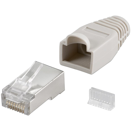 Goobay 68746 RJ45 plug, CAT 5e STP shielded with strain-relief boot, grey | for round cable with Threader cable lead