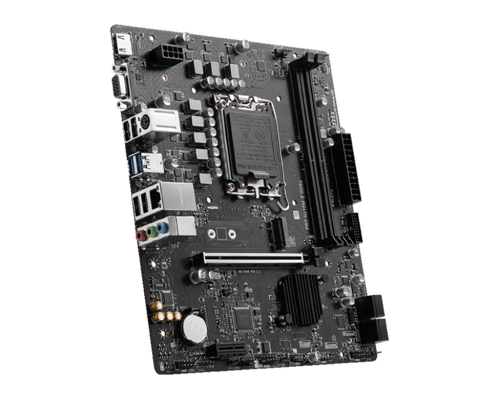 Mainboard MSI Intel H610 LGA1700 MicroATX Memory DDR4 Memory slots 2 1xPCI-Express 1x 1xPCI-Express 16x 1xM.2 1x15pin D-sub 1xHDMI 4xUSB 2.0 2xUSB 3.2 1xPS/2 1xRJ45 3xAudio port PROH610M-EDDR4