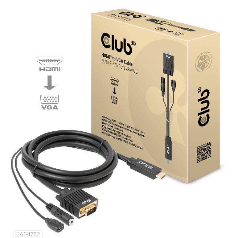 CABLE HDMI TO VGA 2M/M/M CAC-1712 CLUB3D