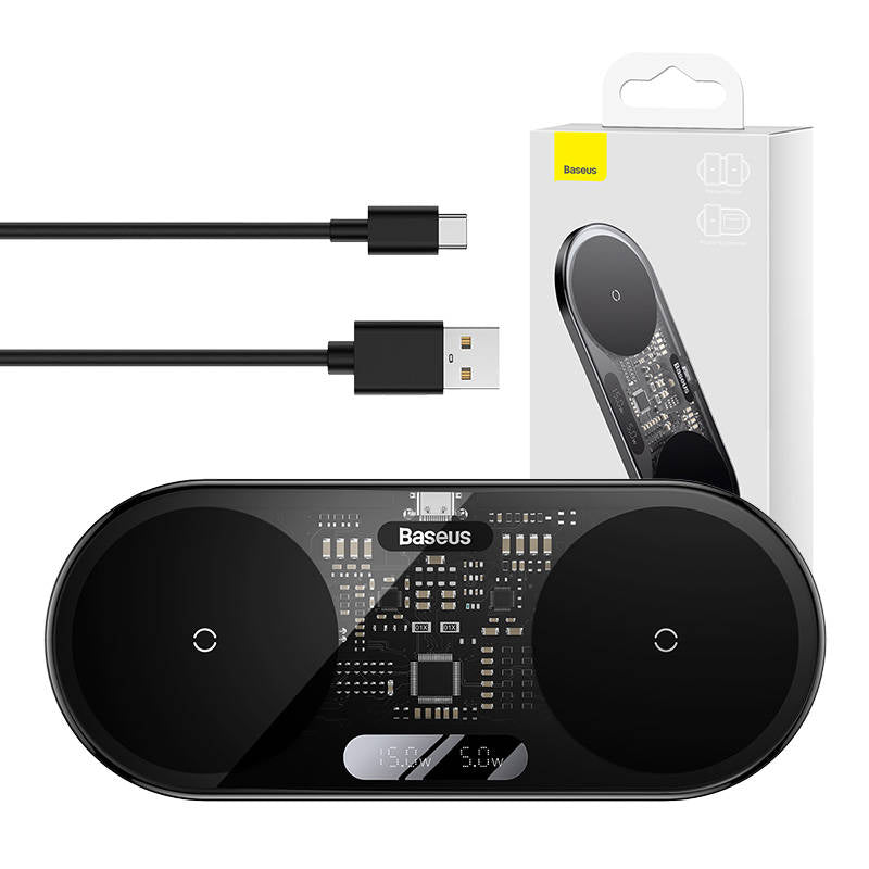 Dual Qi wireless charger Baseus Digital LED Display, 20W - Image 1