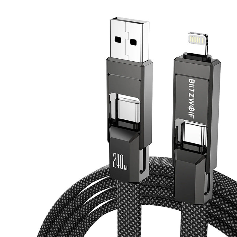 Blitzwolf BW-HDC7 4-in-1 USB+C+Lightning cable 240W 1.2m (black) - Image 2