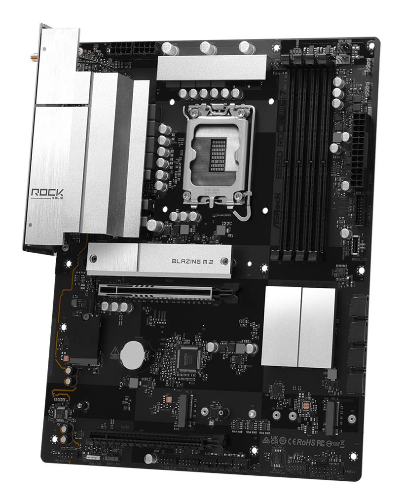 Mainboard ASROCK B860 Rock WiFi 7 Intel B860 LGA 1851 (Socket V1) ATX RAM DDR5-SDRAM 4xSlots Wi-Fi Yes Bluetooth Yes 3xNumber of M.2 (M) slots B860ROCKWIFI7