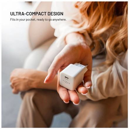 Fixed Mini GaN power adapter with USB-C output and PD support, 65W