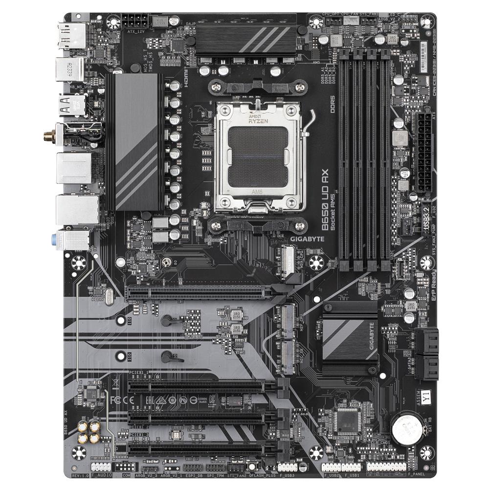 Mainboard GIGABYTE AMD B650 SAM5 ATX Memory DDR5 Memory slots 4 1xPCI-Express 16x 3xPCI-Express 3.0 16x 3xM.2 1xHDMI 1xDisplayPort 6xUSB 2.0 2xUSB 3.2 1xUSB-C 1xRJ45 3xAudio port B650UDAX1.0Y1