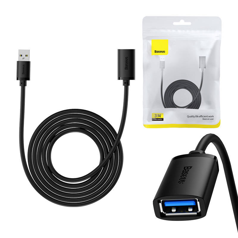 USB 3.0 Extension cable Baseus male to female, AirJoy Series, 3m (black) - Product Image 1