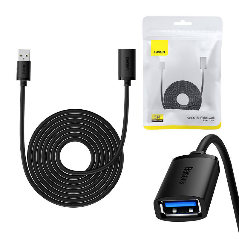 USB 3.0 Extension cable Baseus male to female, AirJoy Series, 5m (black) - Product Image 1