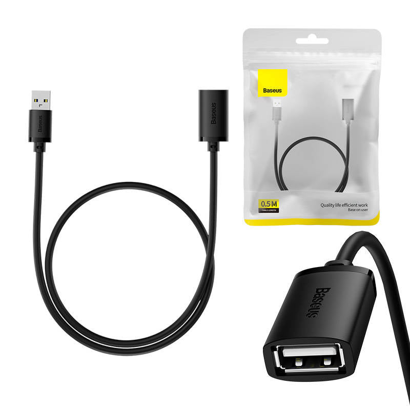 USB 2.0 Extension cable Baseus male to female, AirJoy Series, 0.5m (black) - Product Image 1