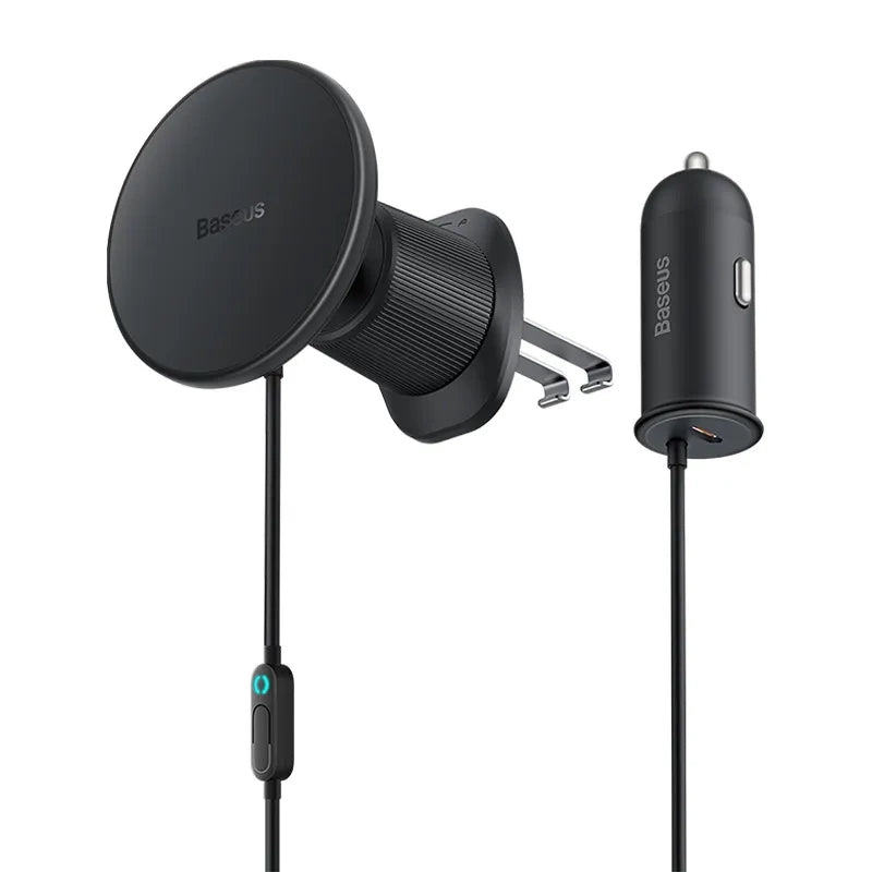 Magnetic Car Phone Holder Baseus CW01 to Ventilation Grid with car charger USB-C, 15W + 25W (black) - Product Image 1