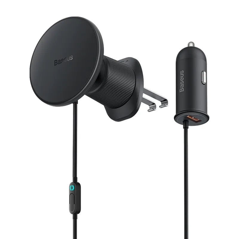 Magnetic Car Phone Holder Baseus CW01 to Ventilation Grid with car charger USB-A, 15W + 25W (black) - Product Image 1