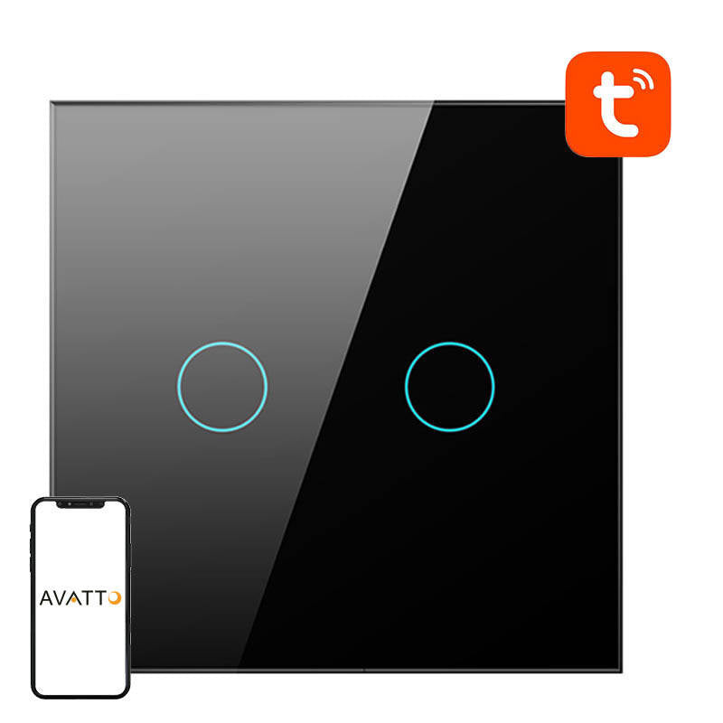 Smart Light Switch WiFi Avatto TS02-EU-B2 2 way (black) - Product Image 1
