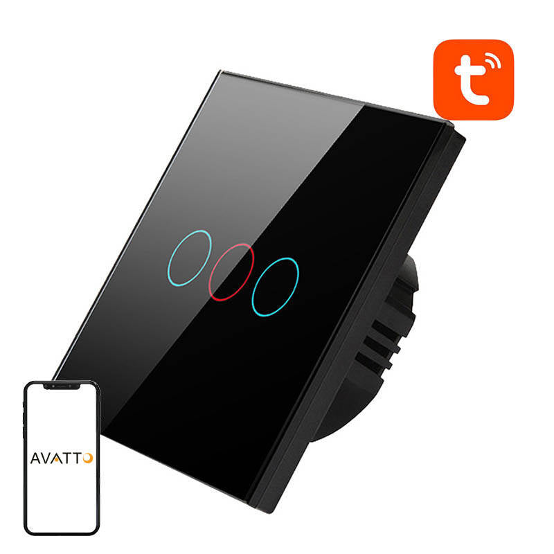 Smart Light Switch WiFi Avatto TS02-EU-B3 3 Way TUYA (black) - Product Image 1