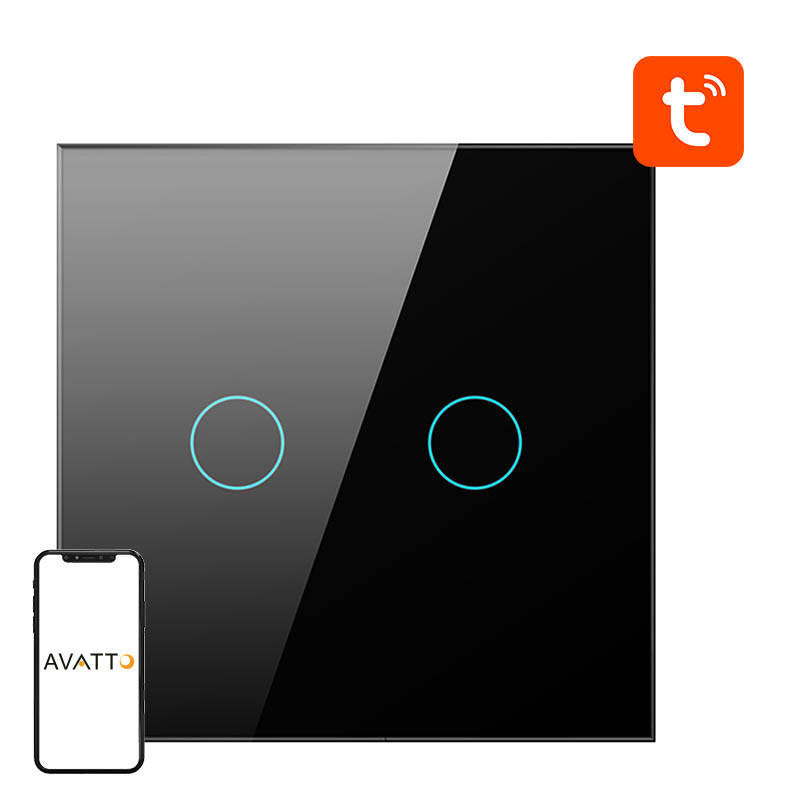 Smart Light Switch ZigBee Avatto ZTS02-EU-B2 2 Way TUYA (black) - Product Image 1