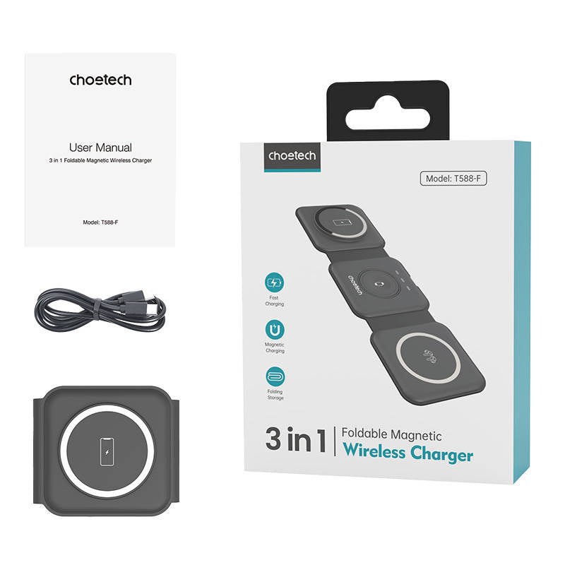 Choetech T588-F 3in1 Magnetic Wireless Charger 15W (black) - Product Image 5