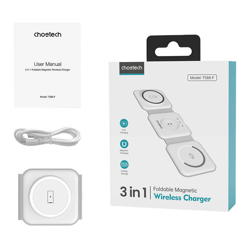Choetech T588-F 3in1 Magnetic Wireless Charger 15W (white) - Product Image 5