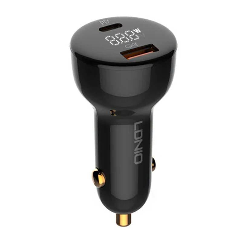 LDNIO C101 Car Charger, USB + USB-C, 100W + USB-C to Lightning Cable (Black) - Product Image 1