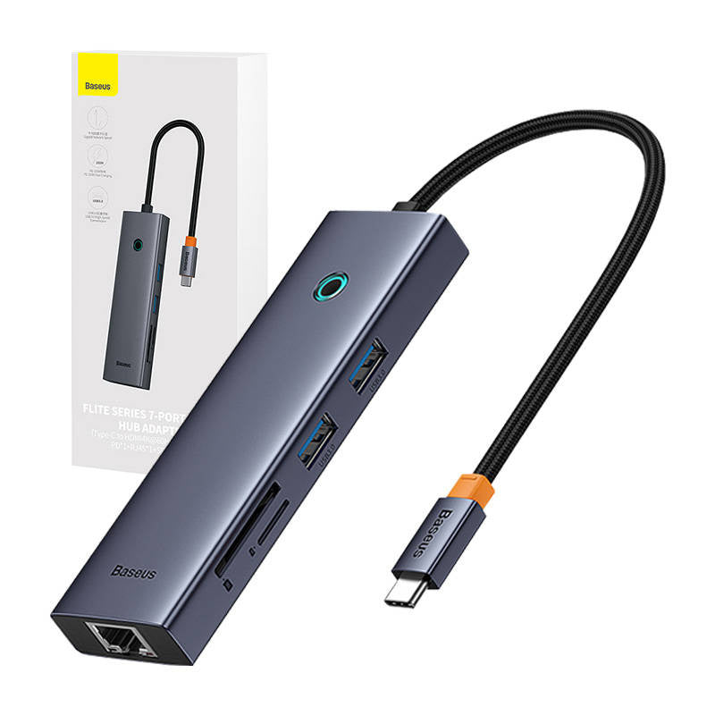 Hub 7w1 Baseus UltraJoy 7-Port ( USB-C to 1xHDMI4K@30Hz + 2xUSB 3.0 + 1xPD +RJ45 + SD/TF3.0) - Product Image 1