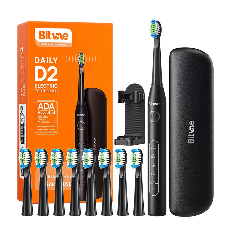 Sonic toothbrush with tips set and travel case D2 (black) - Product Image 1