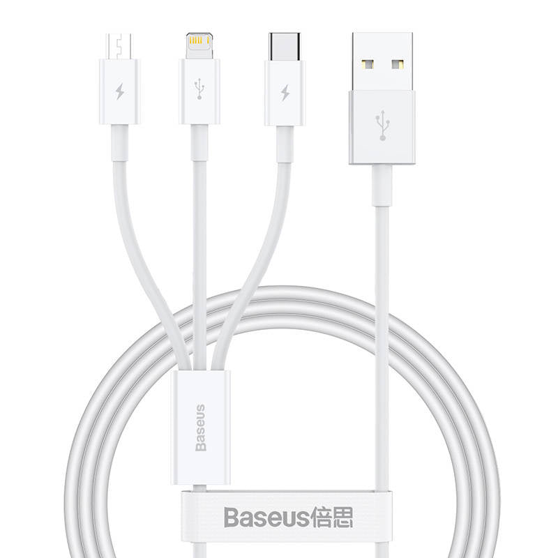 Quick Charge USB to M+L+C Baseus Superior Data 3.5A 1m (White) - Product Image 2