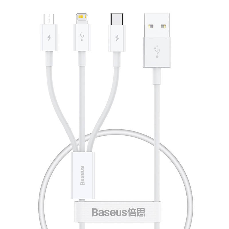 Quick Charge USB to M+L+C Baseus Superior Data 3.5A 0,5m (White) - Product Image 2