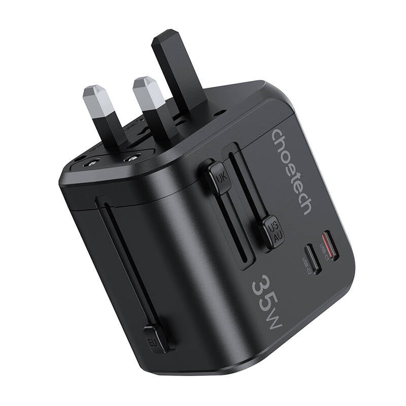 Choetech PD5008 travel charger, 3xUSB-A, 2xUSB-C, GaN, 35W, US/EU/UK/AU (black) - Product Image 4