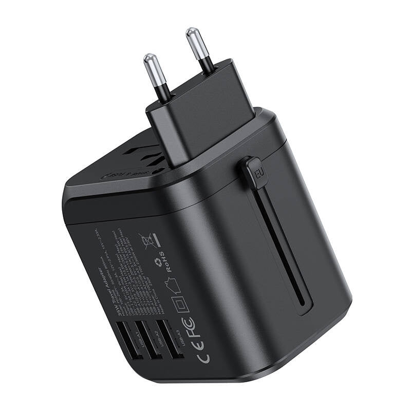 Choetech PD5008 travel charger, 3xUSB-A, 2xUSB-C, GaN, 35W, US/EU/UK/AU (black) - Product Image 2