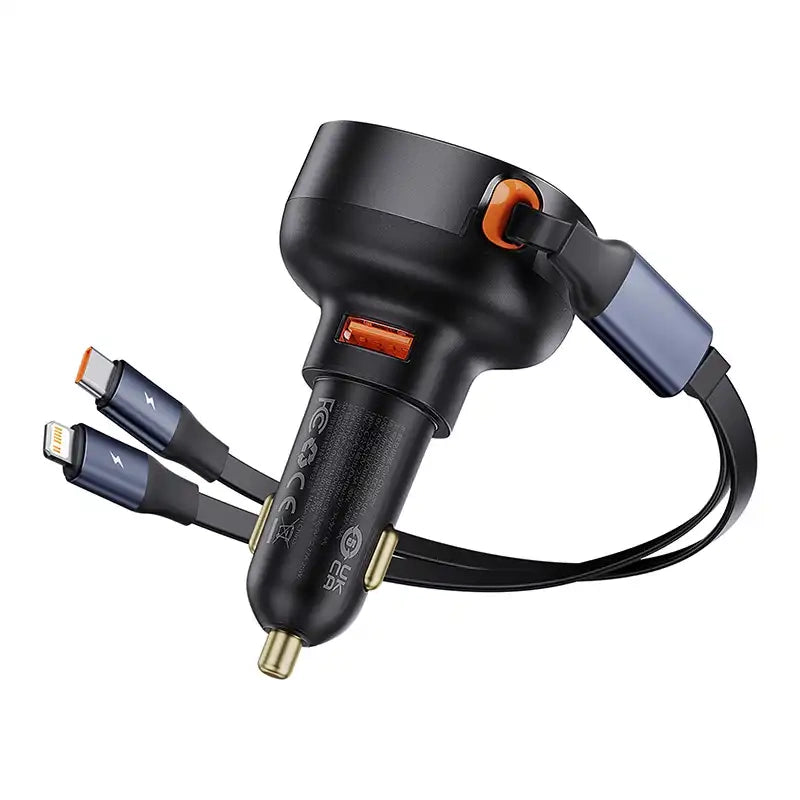 Car Charger Baseus Enjoyment USB with USB-C cable and Lightning 60W (black) - Product Image 4