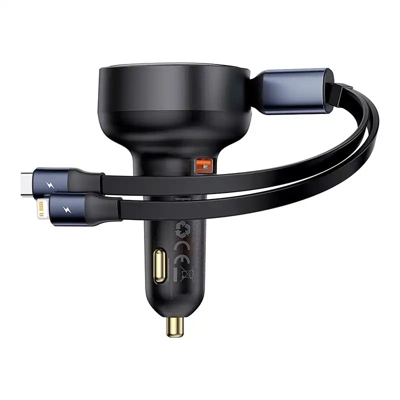 Car Charger Baseus Enjoyment USB with USB-C cable and Lightning 60W (black) - Product Image 6
