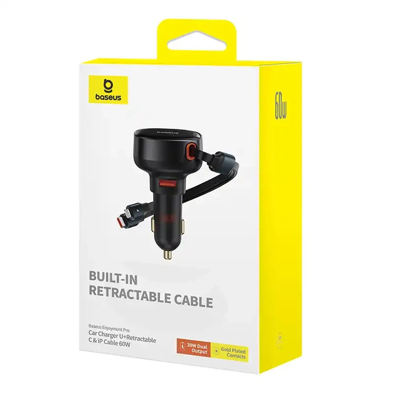 Car Charger Baseus Enjoyment USB with USB-C cable and Lightning 60W (black) - Product Image 8