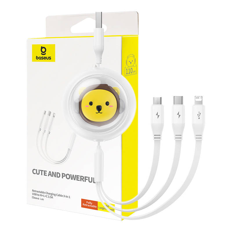 Charging Cable 3w1 Baseus USB to USB-C, USB-M, Lightning 3,5A, 1,1m (White) - Product Image 1