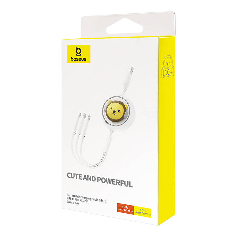 Charging Cable 3w1 Baseus USB to USB-C, USB-M, Lightning 3,5A, 1,1m (White) - Product Image 8