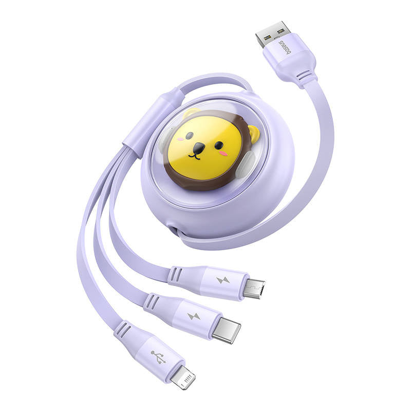 Charging Cable 3w1 Baseus USB to USB-C, USB-M, Lightning 3,5A, 1,1m (purple) - Product Image 3