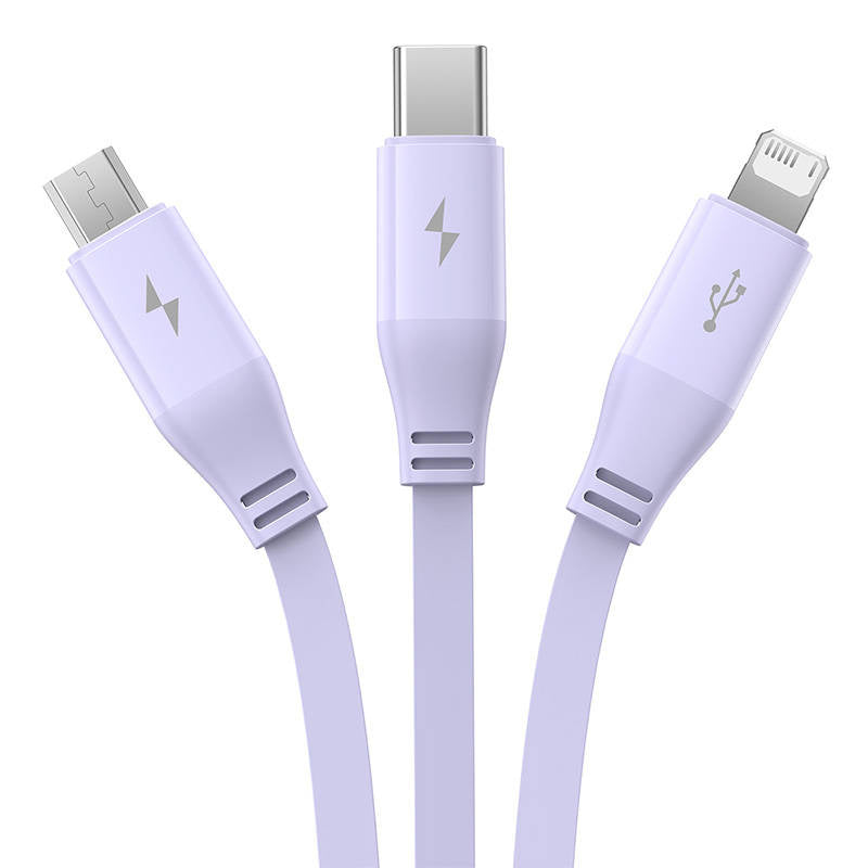 Charging Cable 3w1 Baseus USB to USB-C, USB-M, Lightning 3,5A, 1,1m (purple) - Product Image 7