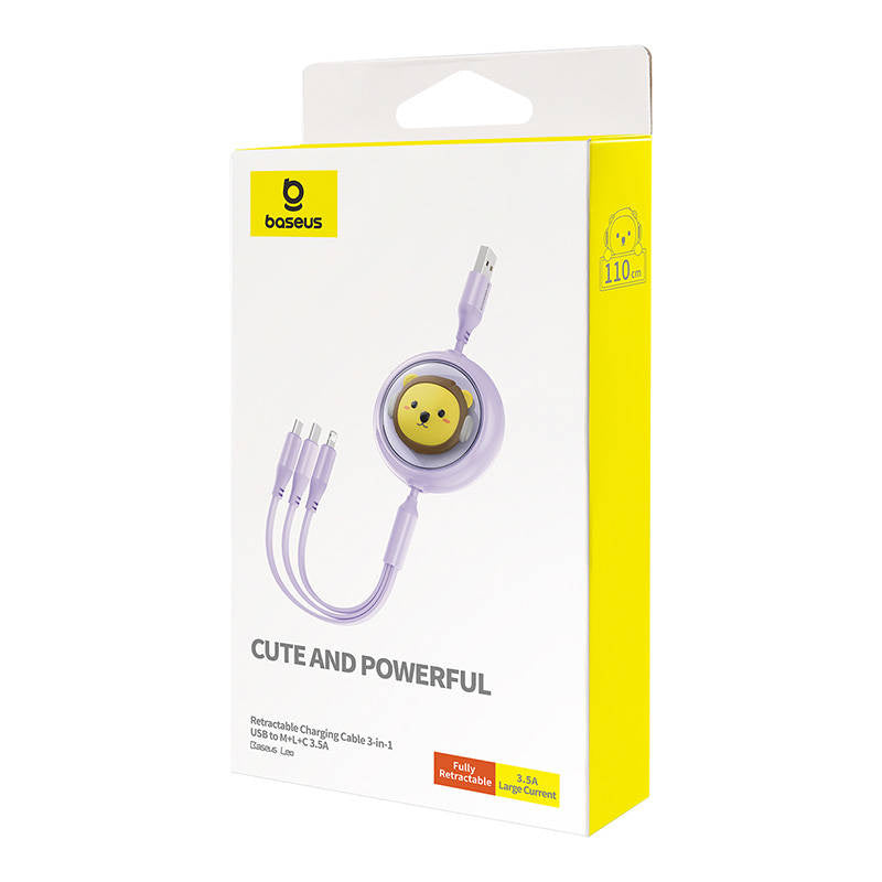 Charging Cable 3w1 Baseus USB to USB-C, USB-M, Lightning 3,5A, 1,1m (purple) - Product Image 8