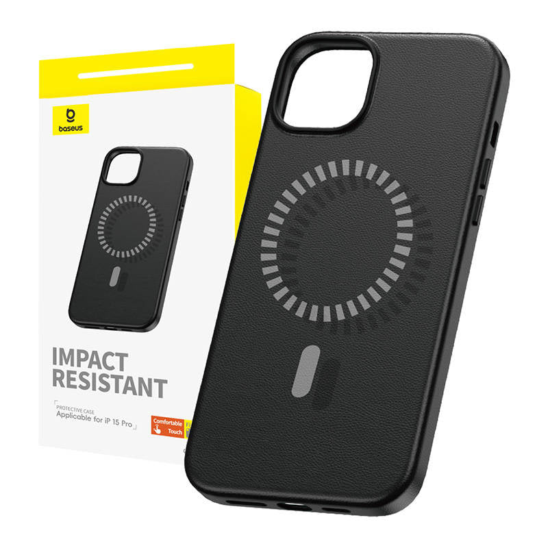 Magnetic Phone Case for iPhone 15 Pro Baseus Fauxther Series (Black) - Product Image 1