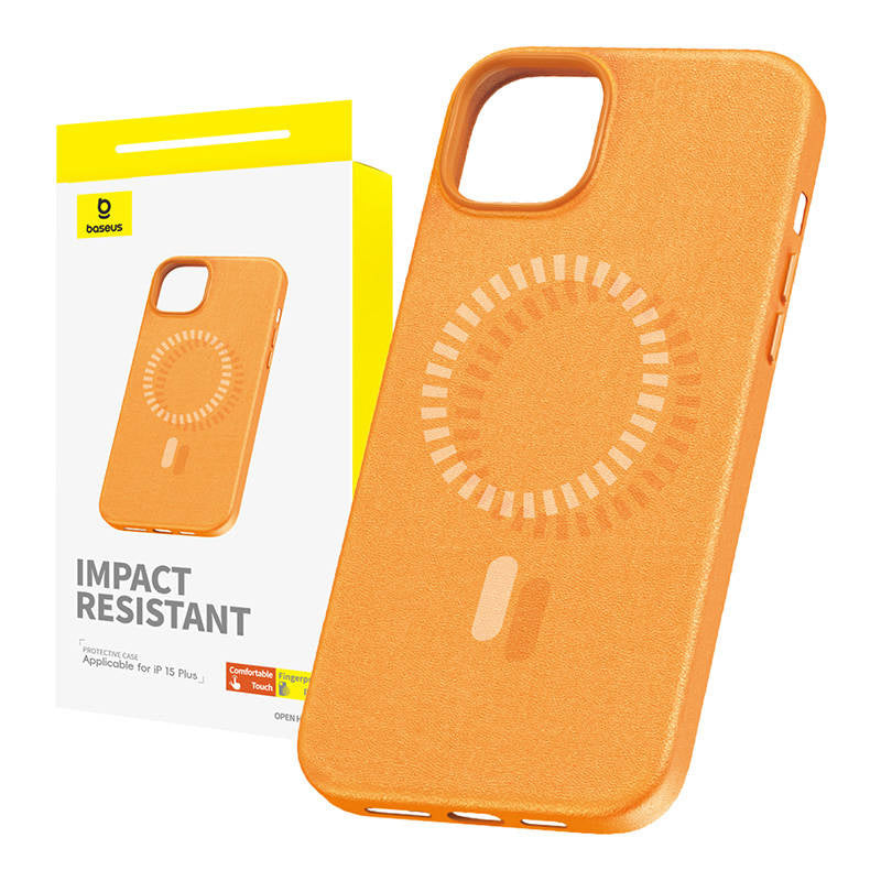 Magnetic Phone Case for iPhone 15 Plus Baseus Fauxther Series (Orange) - Product Image 1